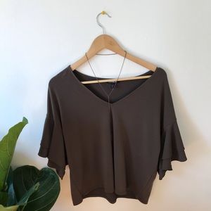 Olive/army green flutter sleeve vneck top, Express